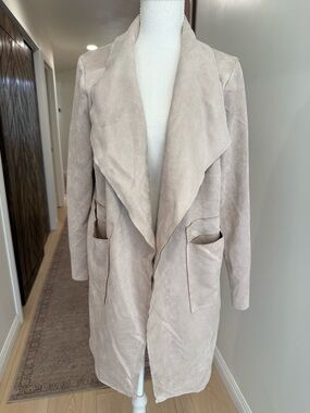 HYFVE Light Taupe Faux Suede Open Front Trench Coat